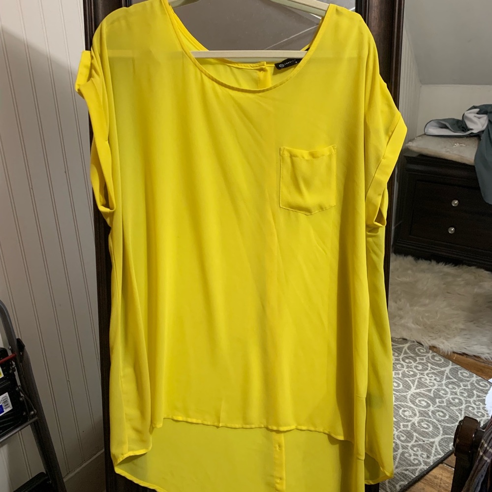 Bright yellow sheer hi lo top
